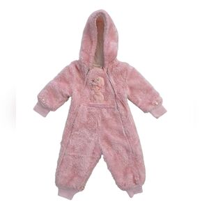 Vintage 1980s-1990s Quiltex Pink Fuzzy Hooded Bunting Suit